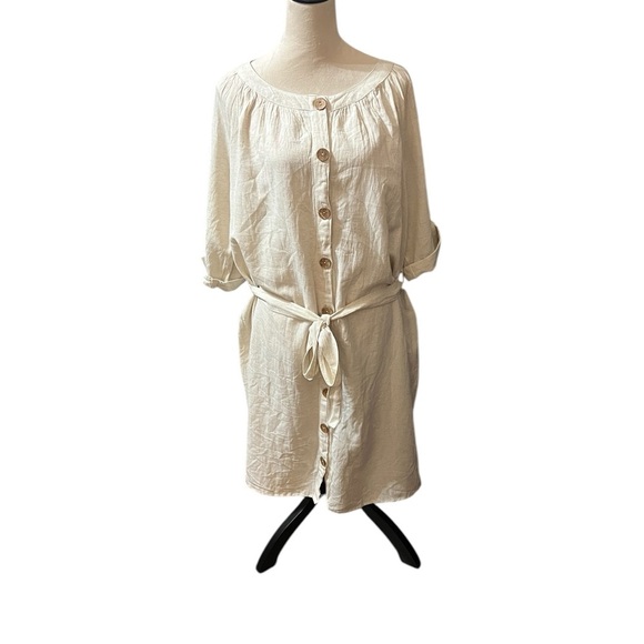 mlle gabrielle Tan Tunic Midi Dress 3/4 Roll Tab Sleeve size 2X - Picture 2 of 2